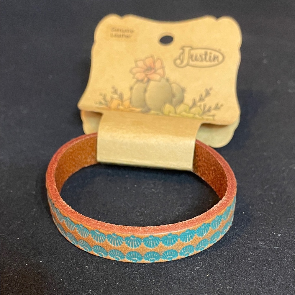 Justin Boots Teal and Brown Leather Bracelet